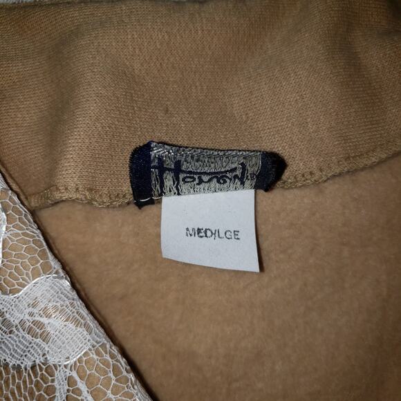 Honey Cropped Tan Cardigan M/L Sailor Collar Lace Cream Buttons Dolman Sleeve - Picture 3 of 9